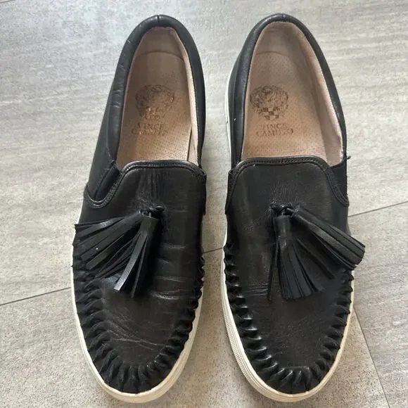 Vince Camuto Kayleena Tassel Loafer Platform Sneakers Black Slip On 9.5 - Picture 2 of 8